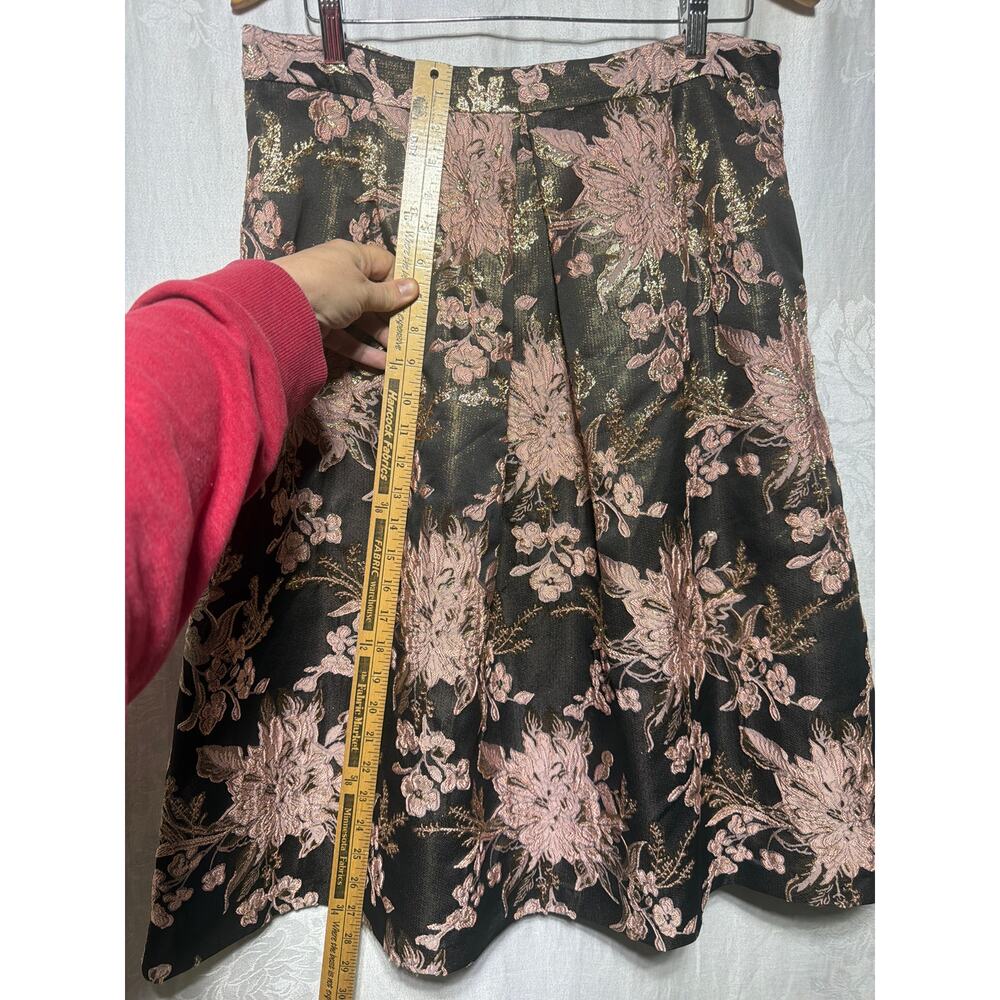 Miss Selfridge Skirt US 12 Brown Gold Rose Embroidered Floral Lined A Line - Picture 4 of 7